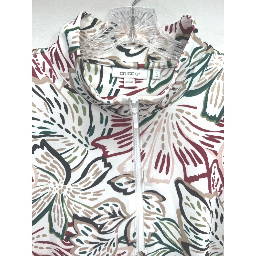 Chicos Zenergy Womens Size 4 US 20 Floral Quarter Zip Pullover Top Multi-Color